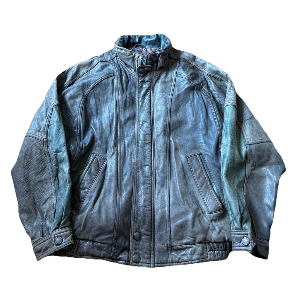 Members Only Jacket Mens L Brown Leather Bomber Zip Front Quilted Lined Pockets‎